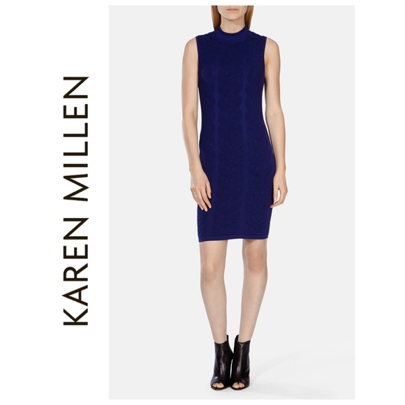 Karen Millen Dresses & Skirts - Karen Millen {S} Bodycon Dress Faux Cable Knit Blue